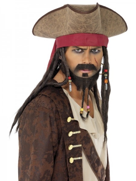 Piratenhut Mit Dreadlocks Braun-Rot