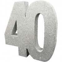 Tischdeko glitzernde Zahl 40 silber 20cm