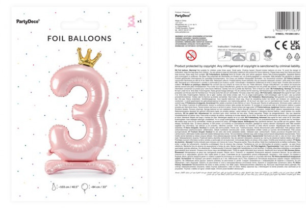 Hellrosa stehender Folienballon Zahl 3 3