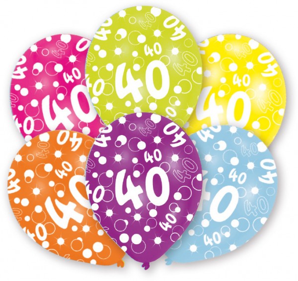 6 Luftballons Bubbles 40.Geburtstag Bunt 27,5cm