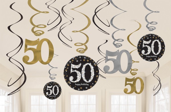 12 Golden 50th Birthday Spiralhänger 60cm