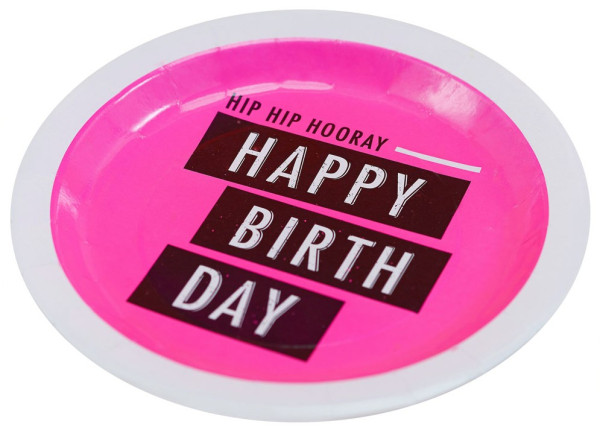 8 Hip Hip Pink Birthday Pappteller 23cm