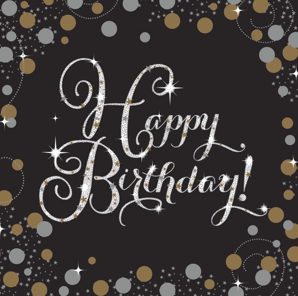 16 Golden Happy Birthday Servietten 33cm
