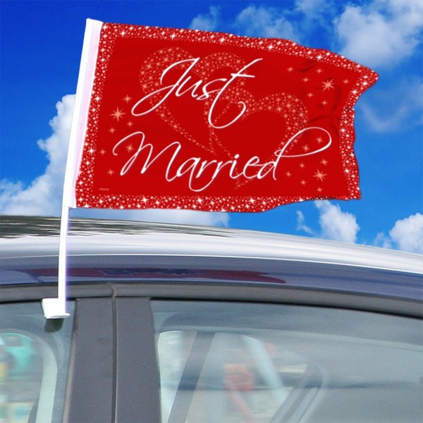 Glitzer Autofahne Hochzeit Just Married