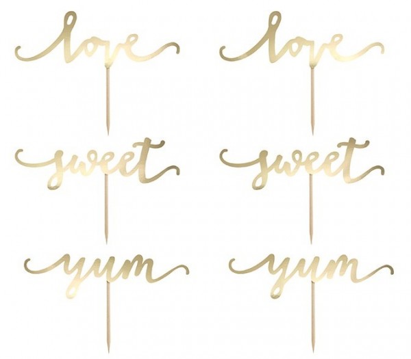 6 Love & Sweets Tortenstecker gold 13cm