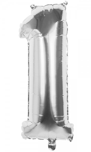 Folienballon Zahl 1 silber metallic 36cm