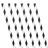 24 Papier-Trinkhalme schwarz-weiß 19 cm