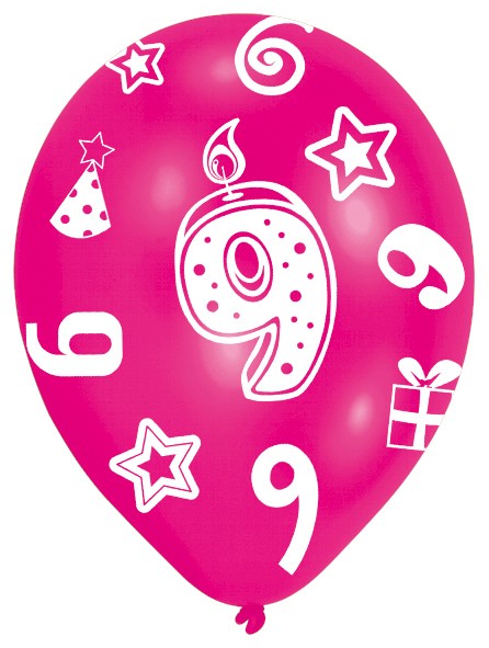 6 bunte Luftballons 9.Geburtstag 27,5 cm 3