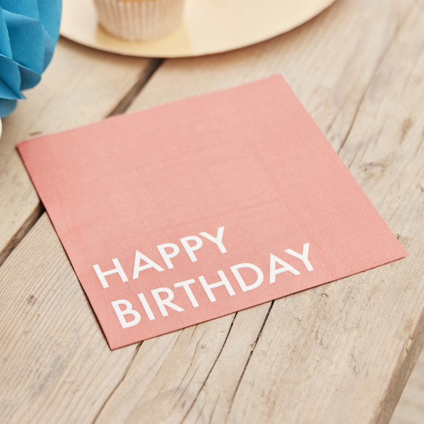 16 Coral Happy Birthday Eco Servietten