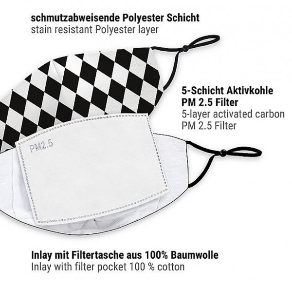 Mund Nasen Maske Harlekin weiß-schwarz 4