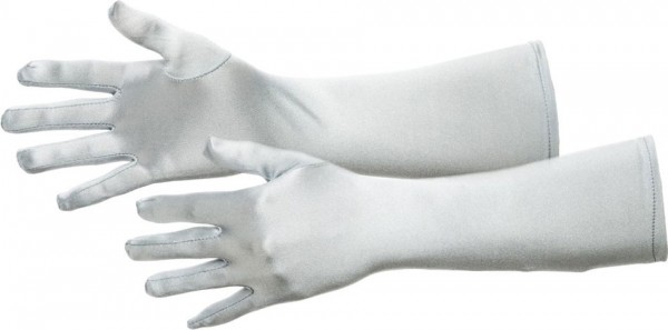 Klassische Satin Handschuhe 40cm Silber
