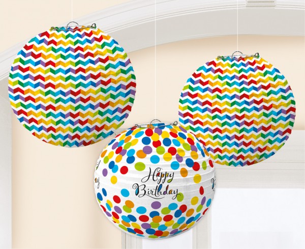 3 Rainbow Birthday Lampions 24cm