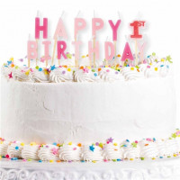 Happy 1st Birthday Tortenkerzen rosa-pink
