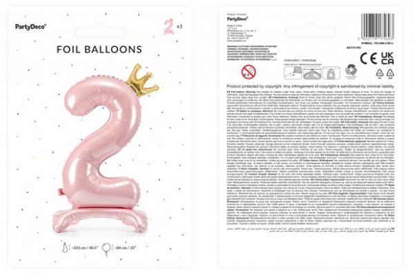 Hellrosa stehender Folienballon Zahl 2 3