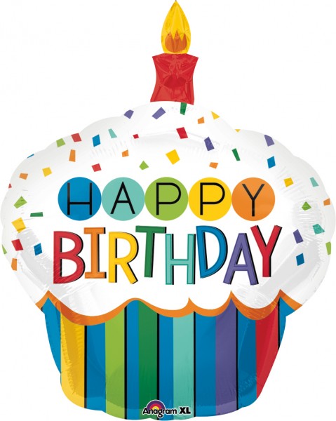 Folienballon Regenbogen Geburtstag Cupcake