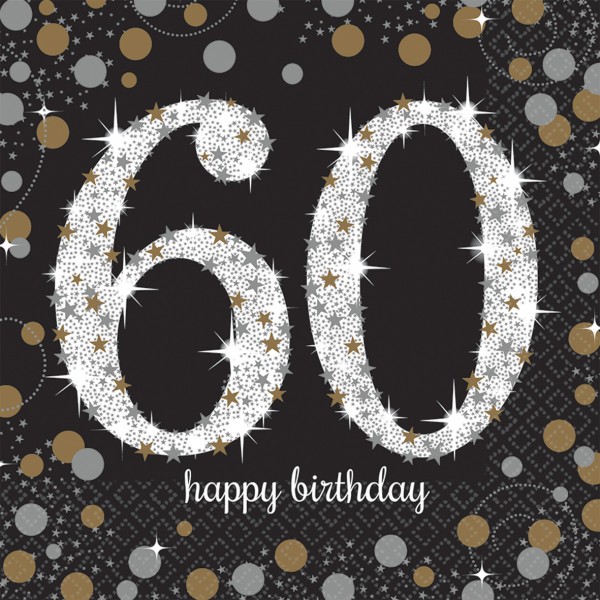 16 Golden 60th Birthday Servietten 33cm