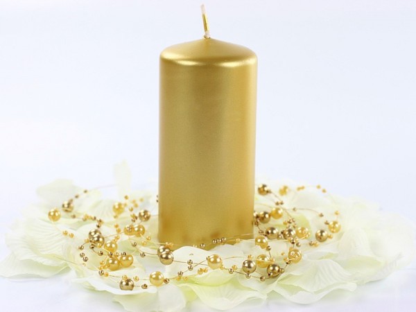 6 Stumpenkerzen Rio gold metallic 12cm 2