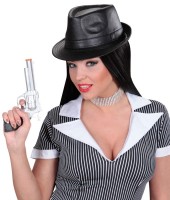 Vorschau: Schwarzer Fedora Hut In Lederoptik