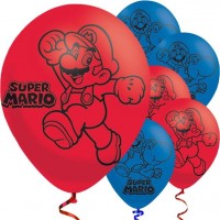 6 Supermario Latexballons rot-blau 23cm