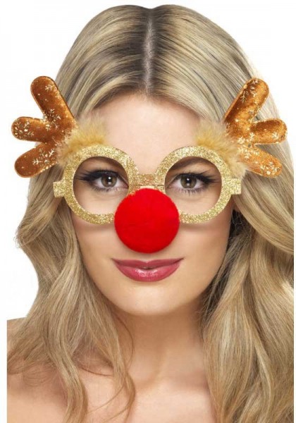 Goldene Rentier Brille Mit Roter Nase