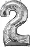 Folienballon Zahl 2 Silber 66cm