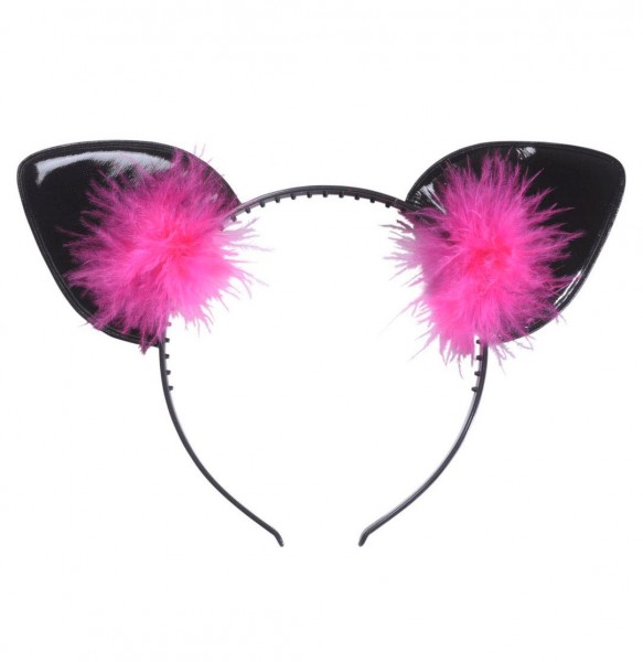 Haarreif mit pink-schwarzen Federkatzenohren