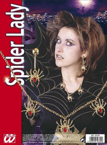 Halloween Schmuckset Spinnen Hexe Halskette & Ohrringe
