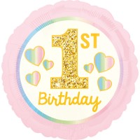 1st Birthday Herzchen Folienballon 45cm