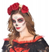 Roter Rosen Haarreif mit Totenkopf