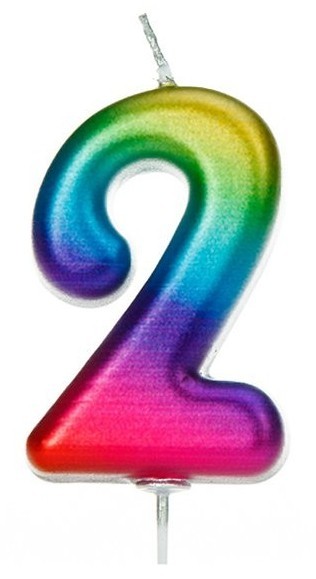 Rainbow Zahl 2 Tortenkerze 7cm