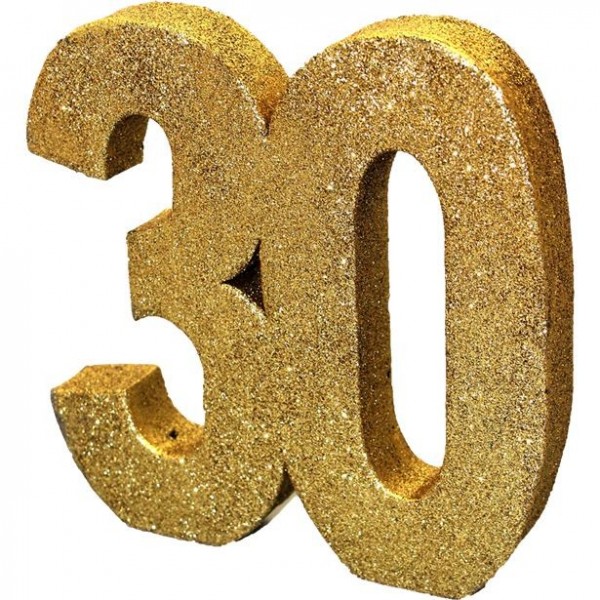 Goldene Zahl 30 Tischdeko glitzernd 20cm