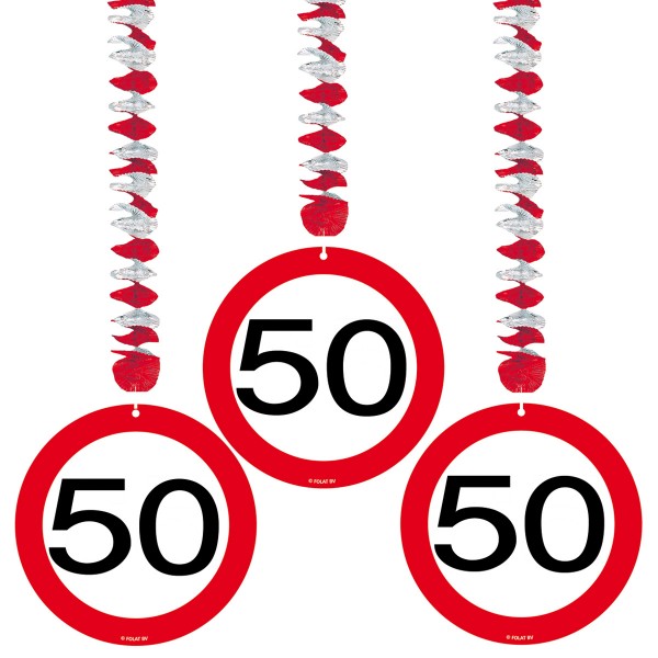 3 Verkehrsschild 50 Spiralhänger 75cm
