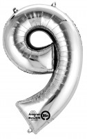 Zahlenballon 9 silber 86cm