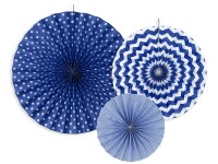 3 Muster Mix Papierrosetten royalblau
