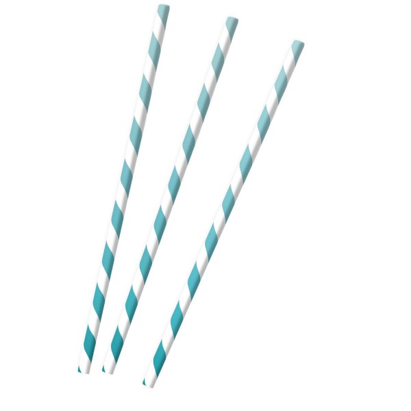 12 Shiny Light Blue Papier Strohhalme