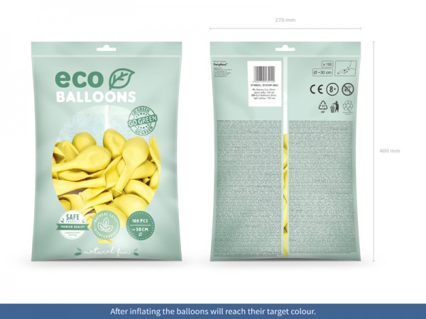 100 Eco Pastell Ballons zitronengelb 30cm 2