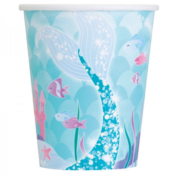 8 zauberhafte Meerjungfrau Sirena Pappbecher 270ml