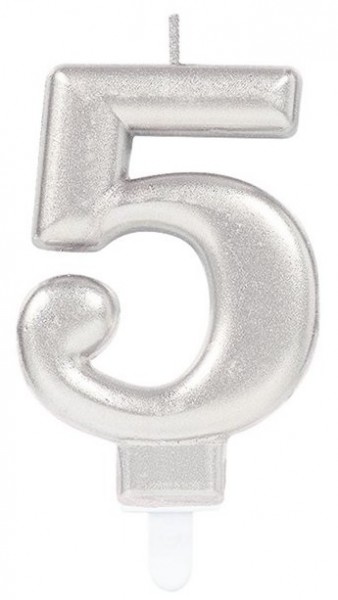 Silberne Zahl 5 Tortenkerze 7,5cm