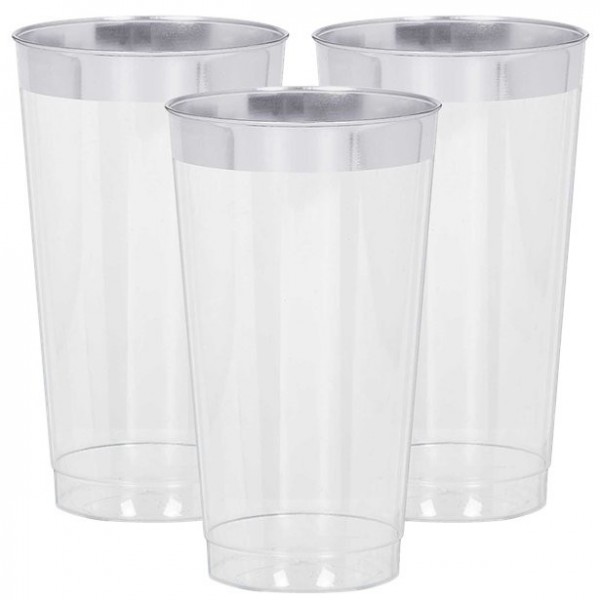 16 Kunststoff Becher mit Silberrand 454ml