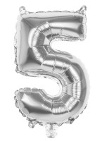 Folienballon Zahl 5 silber metallic 36cm
