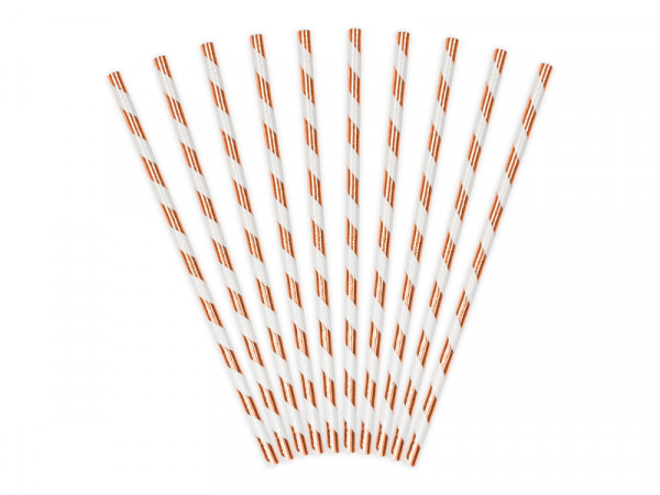 10 Gestreifte Strohhalme roségold 19,5cm