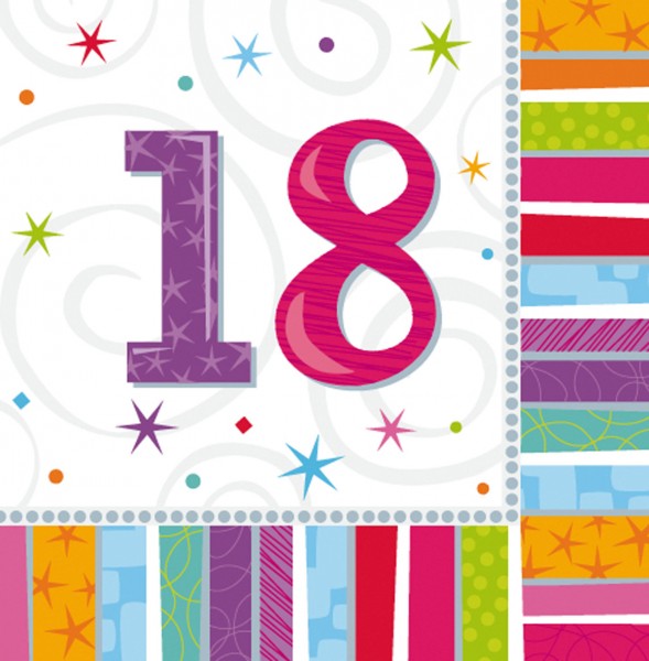 16 Colourful 18th Birthday Servietten 33cm