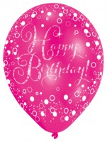 6 funkelnder Luftballons Happy Birthday pink lila schwarz