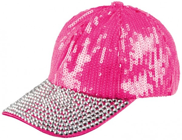 Pinke Pailletten Cap Mit Strasssteinen