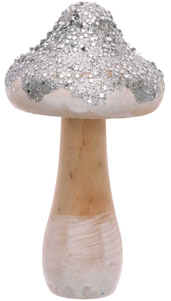 Winterliche Pilz Dekofigur silber 7 x 14cm