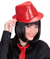 Vorschau: Roter Pailletten Fedora Hut