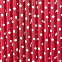 10 gepunktete Papier Strohhalme rot 19,5cm