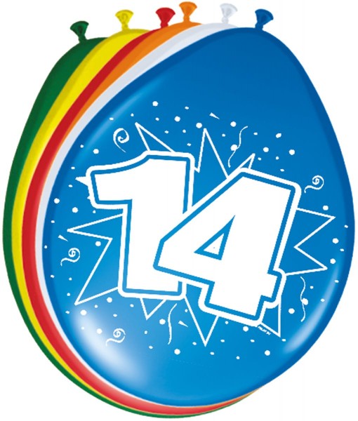 8 Bunte Latexballons Zahl 14