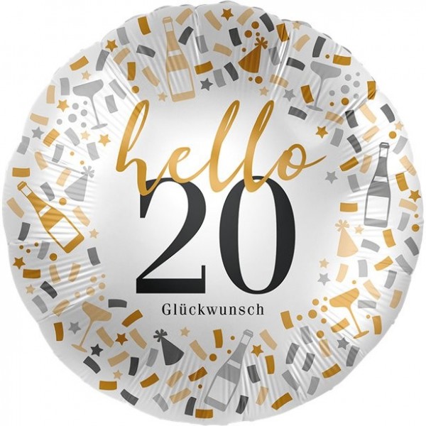 Hello 20 Glückwunsch Folienballon 46cm
