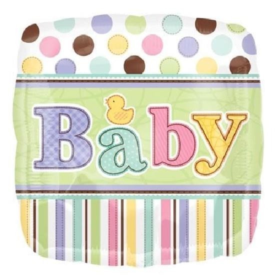 Eckiger Folienballon Bunte Babyparty pastell